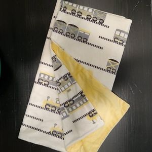 Train Print Velour Blanket in Yellow and Grey